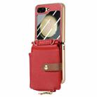 For Samsung Galaxy Z Flip5 5G Crossbody Litchi Electroplated Case-film Integrated Zipper Wallet Phone Case(Red) - 1