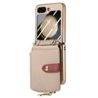 For Samsung Galaxy Z Flip5 5G Crossbody Litchi Electroplated Case-film Integrated Zipper Wallet Phone Case(Khaki) - 1