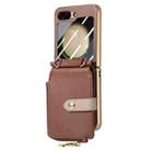 For Samsung Galaxy Z Flip5 5G Crossbody Litchi Electroplated Case-film Integrated Zipper Wallet Phone Case(Brown) - 1