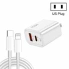 45PQ 45W PD25W + QC3.0 20W USB Super Fast Charger with Type-C to 8 Pin Cable, US Plug(White) - 1