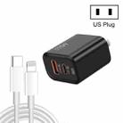 45PQ 45W PD25W + QC3.0 20W USB Super Fast Charger with Type-C to 8 Pin Cable, US Plug(Black) - 1