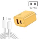 45PQ 45W PD25W + QC3.0 20W USB Super Fast Charger with Type-C to 8 Pin Cable, US Plug(Yellow) - 1