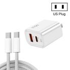 45PQ 45W PD25W + QC3.0 20W USB Super Fast Charger with Type-C to Type-C Cable, US Plug(White) - 1