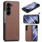 For Samsung Galaxy Z Fold5 5G Litchi Integrated Film Electroplated Magnetic Hinge Leather Phone Case(Brown) - 1