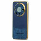 For Huawei Mate 60 Pro Retro Plating Splicing Cross PU Back Phone Case(Blue) - 1