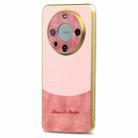 For Huawei Mate 60 Pro Retro Plating Splicing Cross PU Back Phone Case(Pink) - 1