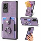 For vivo V21 5G Retro Skin-feel Ring Card Wallet Phone Case(Purple) - 1