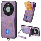For Huawei Mate 60 Pro Retro Card Wallet Fold Leather Phone Case with Strap(Purple) - 1