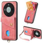 For Huawei Mate 60 Pro Retro Card Wallet Fold Leather Phone Case with Strap(Pink) - 1