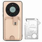 For Huawei Mate 60 Pro Card Wallet Kickstand Back Phone Case with Tool Knife(Khaki) - 3