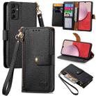 For Samsung Galaxy A14 4G Love Zipper Lanyard Leather Phone Case(Black) - 1