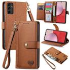 For Samsung Galaxy A14 4G Love Zipper Lanyard Leather Phone Case(Brown) - 1