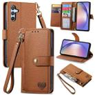 For Samsung Galaxy A54 5G Love Zipper Lanyard Leather Phone Case(Brown) - 1