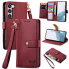 For Samsung Galaxy S23 5G Love Zipper Lanyard Leather Phone Case(Red) - 1