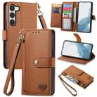 For Samsung Galaxy S23 5G Love Zipper Lanyard Leather Phone Case(Brown) - 1