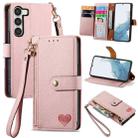 For Samsung Galaxy S23 5G Love Zipper Lanyard Leather Phone Case(Pink) - 1