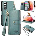For Samsung Galaxy S21 FE 5G Love Zipper Lanyard Leather Phone Case(Green) - 1