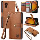 For Samsung Galaxy Xcover 7 Love Zipper Lanyard Leather Phone Case(Brown) - 1