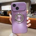 For iPhone 15 Large Window Diamond Magnifier Magnetic Phone Case(Purple) - 1