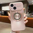 For iPhone 15 Large Window Diamond Magnifier Magnetic Phone Case(Pink) - 1