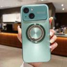 For iPhone 13 Large Window Diamond Magnifier Magnetic Phone Case(Green) - 1