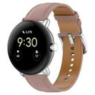 For Google Pixel Watch 2 Top Layer Leather Embossed Sewing Watch Band(Dark Pink) - 1