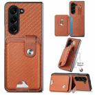 For Samsung Galaxy Z Fold5 5G Card Wallet Kickstand Back Phone Case with Tool Knife(Brown) - 1