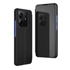 For Redmi Note 14 4G 163.25mm Plated Mirror Horizontal Flip Leather Phone Case with Holder(Black) - 1