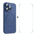 For iPhone 15 Pro ENKAY MagSafe Matte TPU Phone Case with Lens Film & Screen Glass Film(Dark Blue) - 1