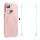 For iPhone 15 Plus ENKAY MagSafe Matte TPU Phone Case with Lens Film & Screen Glass Film(Pink) - 1