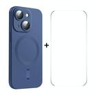 For iPhone 15 Plus ENKAY MagSafe Matte TPU Phone Case with Lens Film & Screen Glass Film(Dark Blue) - 1
