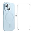 For iPhone 15 ENKAY MagSafe Matte TPU Phone Case with Lens Film & Screen Glass Film(Blue) - 1