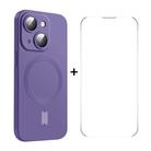 For iPhone 15 ENKAY MagSafe Matte TPU Phone Case with Lens Film & Screen Glass Film(Purple) - 1