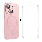 For iPhone 14 Plus ENKAY MagSafe Matte TPU Phone Case with Lens Film & Screen Glass Film(Pink) - 1