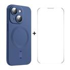 For iPhone 14 Plus ENKAY MagSafe Matte TPU Phone Case with Lens Film & Screen Glass Film(Dark Blue) - 1