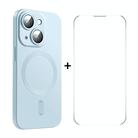 For iPhone 14 ENKAY MagSafe Matte TPU Phone Case with Lens Film & Screen Glass Film(Blue) - 1