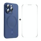 For iPhone 14 Pro ENKAY MagSafe Matte TPU Phone Case with Lens Film & Screen Glass Film(Dark Blue) - 1