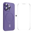 For iPhone 14 Pro ENKAY MagSafe Matte TPU Phone Case with Lens Film & Screen Glass Film(Purple) - 1