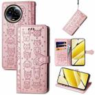 For Realme 11 5G Global Cat and Dog Embossed Leather Phone Case(Rose Gold) - 1