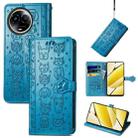 For Realme 11 5G Global Cat and Dog Embossed Leather Phone Case(Blue) - 1