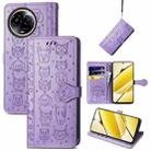 For Realme 11 5G Global Cat and Dog Embossed Leather Phone Case(Purple) - 1