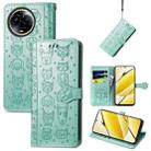 For Realme 11 5G Global Cat and Dog Embossed Leather Phone Case(Green) - 1