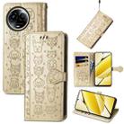 For Realme 11 5G Global Cat and Dog Embossed Leather Phone Case(Gold) - 1