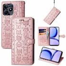 For Realme C53 Cat and Dog Embossed Leather Phone Case(Rose Gold) - 1