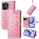 For Realme C53 Cat and Dog Embossed Leather Phone Case(Pink) - 1