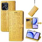 For Realme C53 Cat and Dog Embossed Leather Phone Case(Yellow) - 1