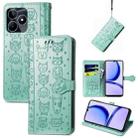 For Realme C53 Cat and Dog Embossed Leather Phone Case(Green) - 1