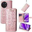For Realme 11 4G Global Cat and Dog Embossed Leather Phone Case(Rose Gold) - 1
