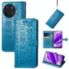 For Realme 11 4G Global Cat and Dog Embossed Leather Phone Case(Blue) - 1