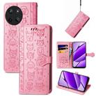 For Realme 11 4G Global Cat and Dog Embossed Leather Phone Case(Pink) - 1